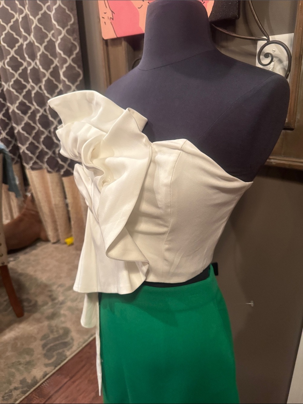 White Ruffled Asymmetrical Top - Picture 3 of 9